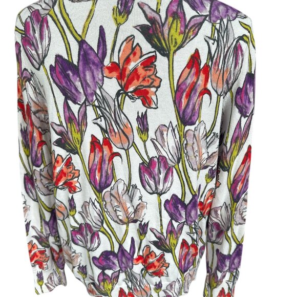 Land's End OX (14W) Multicolor Floral Long Button Cotton Cardigan - Picture 5 of 5